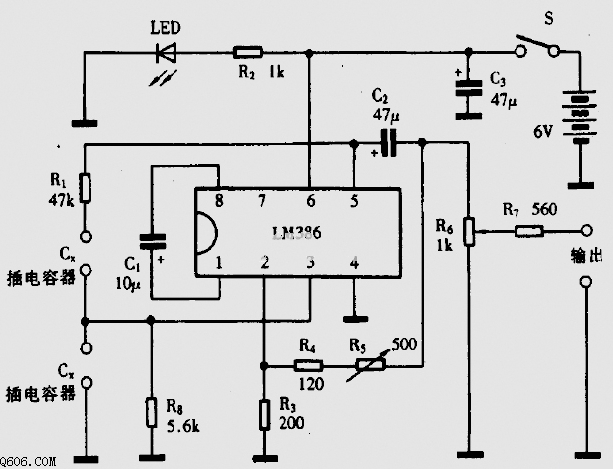 LM386制作音箱测试仪电路图
