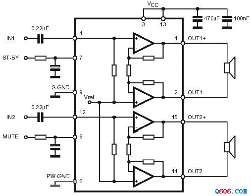 TDA7266双路音频立体声放大器电路图