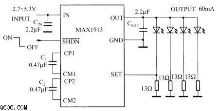 MAX1913驱动白光LED电路图