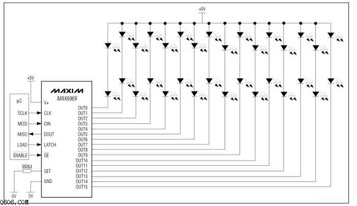 MAX6969芯片16端口5.5V恒流LED驱动电路图