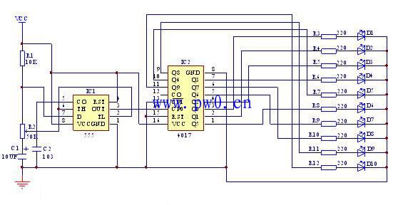 cd4017流水灯电路图设计与制作